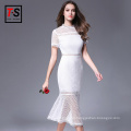 2018 Fashion New Design Hollow Out Short Sleeve Lace Dress